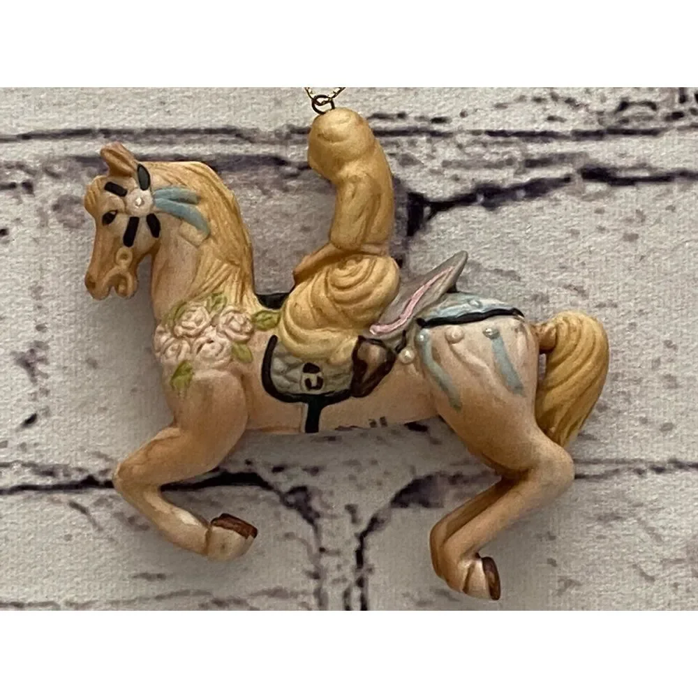 Vtg Willitts Design Hand Painted Ceramic‎ Carousel Horse Ornament Lady On Pony